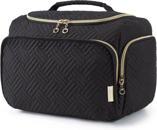 BAGSMART Travel Toiletry Bag, Large Wide-Open Travel Bag for Toiletries, Makeup Cosmetic Travel Bag with Handle, Black-L
