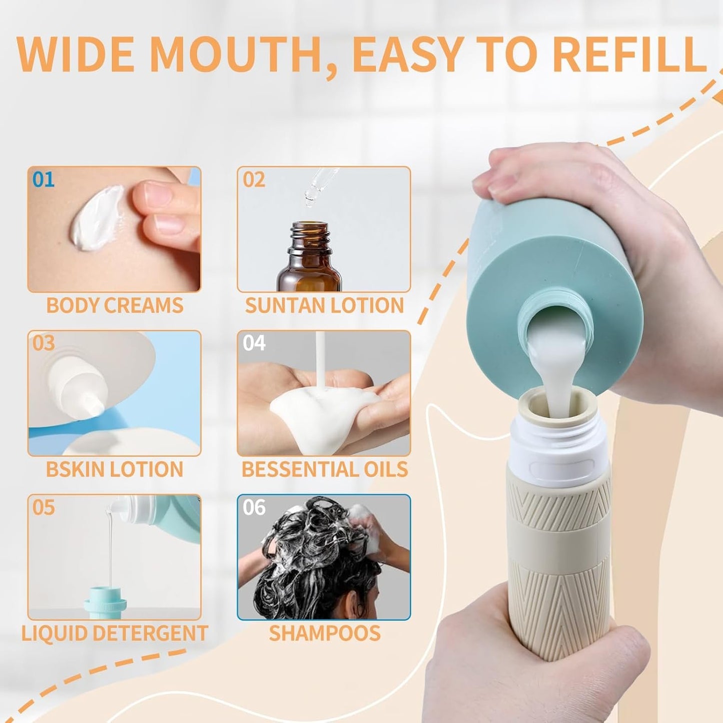 Travel bottles for Toiletries, 100ML TSA Approved Travel Size Toiletries BPA Free Travel Containers for Toiletries Leak Proof Refillable Silicone Travel Bottles
