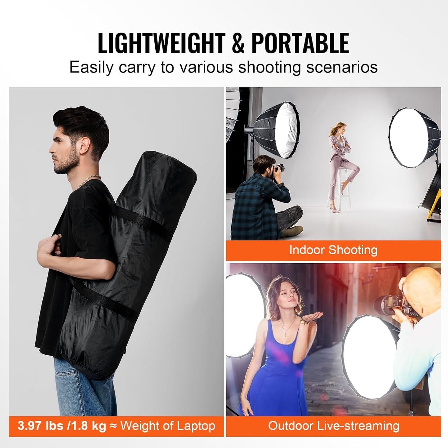 VEVOR Parabolic Softbox, 33 in / 850 mm, Quick Release and Quick Fold, Lightweight and Portable, Universal Bowens Mount, 4 Lighting Effects, Fits for Professionoal Photography, Daily Filming