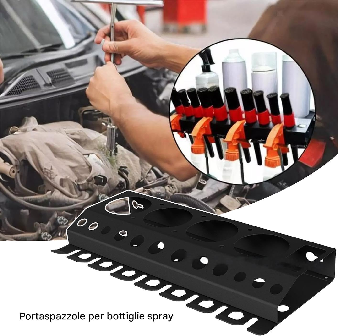 Generico Spray Can Holder Rack, Wall-Mount Auto Detailing Organizer, Bottle Storage Hanger, Cleaning Tools, Brush Holder, Wash Accessories Display, Ideal for Home, Garage, Workshop