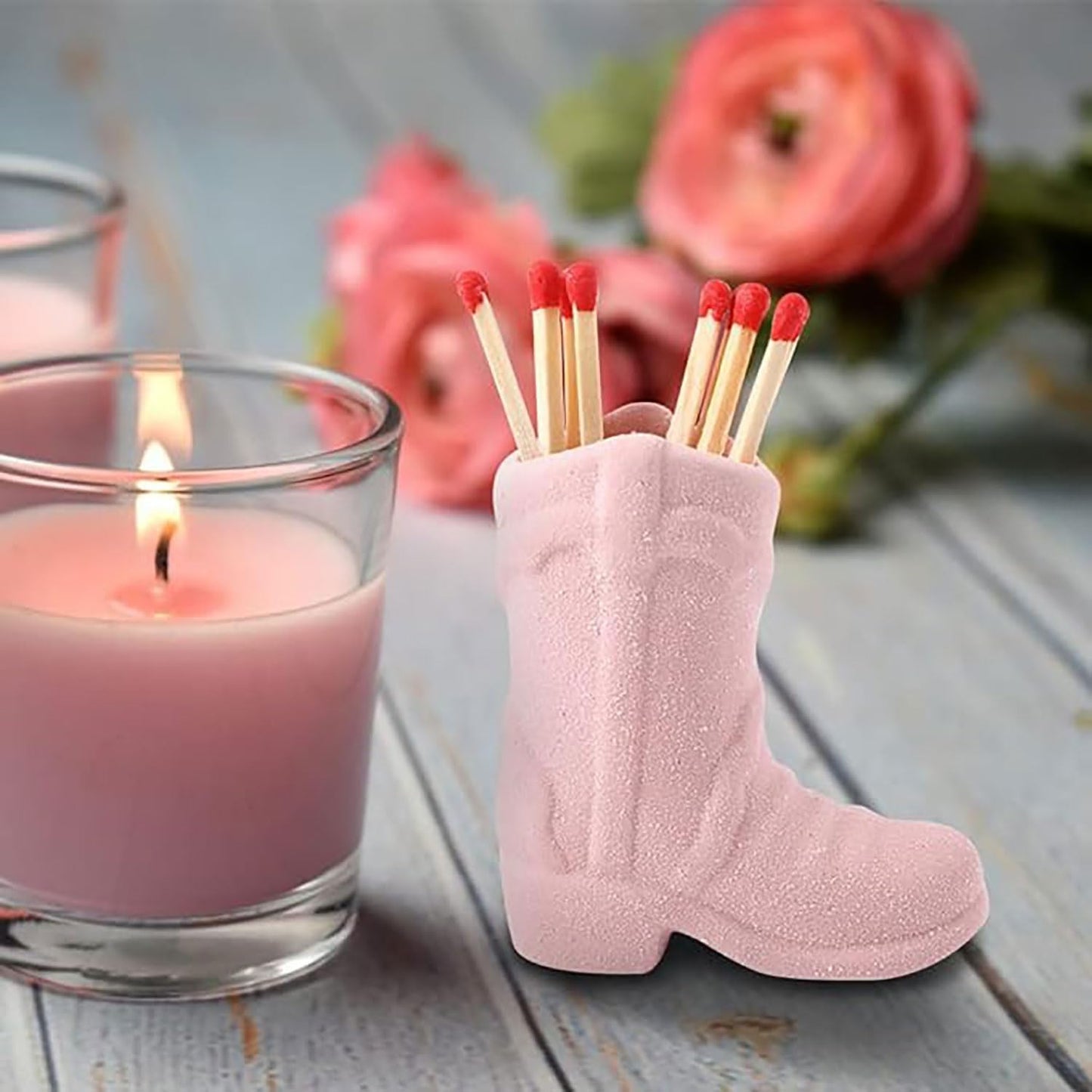 YQkangzhu Cowboy Boot Match Holder, Lovely Ceramic Boot Match Holder with Striker, Handmade Ceramic Match Box, Matchstick Holder, Cowgirl Western Match Jar for Home Bathroom Kitchen Interior Decor