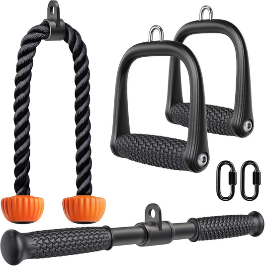 SELEWARE Cable Machine Attachments Set LAT Pulldown Attachments Cable Machine Accessories for Home Gym Weight Workout Tricep Rope Exercise D Handles Workout Handles Pull Down Bar Straight Bar