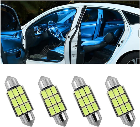 TSUGAMI 4PCS 36mm Car LED Bulbs, 6000K Automotive Error Free Canbus 5730 9-SMD Chipsets Festoon Dome Lights, Vehicle Interior Decoration Accessories Universal For SUV Truck RV Van (Ice Blue)