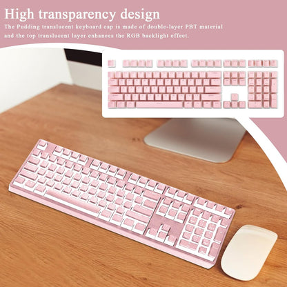 Backlit Keycaps Set, Aesthetic Mechanical Keyboard Keycaps, Replacement Kit for Gamings Streamers and Typing Enthusiasts Collection, 20x18x3cm Black White Light Pink