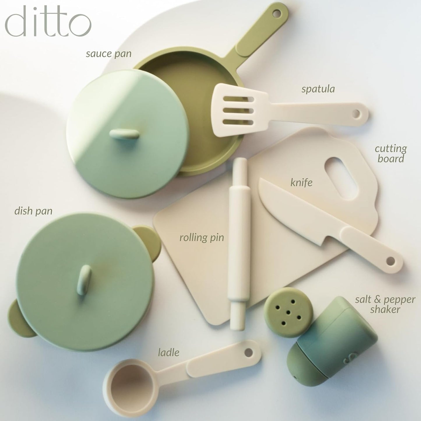 Silicone Play Kitchen Accessories, Kitchen Play Food Set for Kids, Montessori Educational Toys, Play Cooking Set with Pots and Pans, o1brand, dittobaby