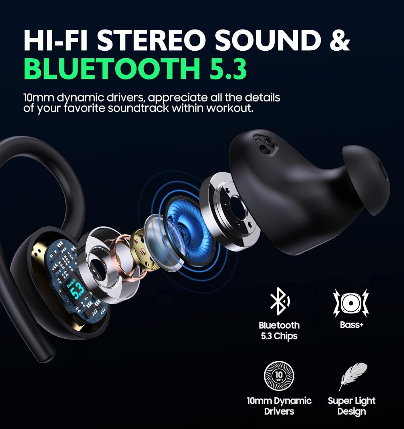 Wireless Earbuds, KORSKR Bluetooth Earbuds Touch Control Ear Buds Hi-Fi Stereo 42H Playtime Bluetooth 5.3 Earphones IPX6 Waterproof Wireless Headphones with Mic Fast Charging Case for Sports - Black