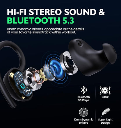Wireless Earbuds, KORSKR Bluetooth Earbuds Touch Control Ear Buds Hi-Fi Stereo 42H Playtime Bluetooth 5.3 Earphones IPX6 Waterproof Wireless Headphones with Mic Fast Charging Case for Sports - Black