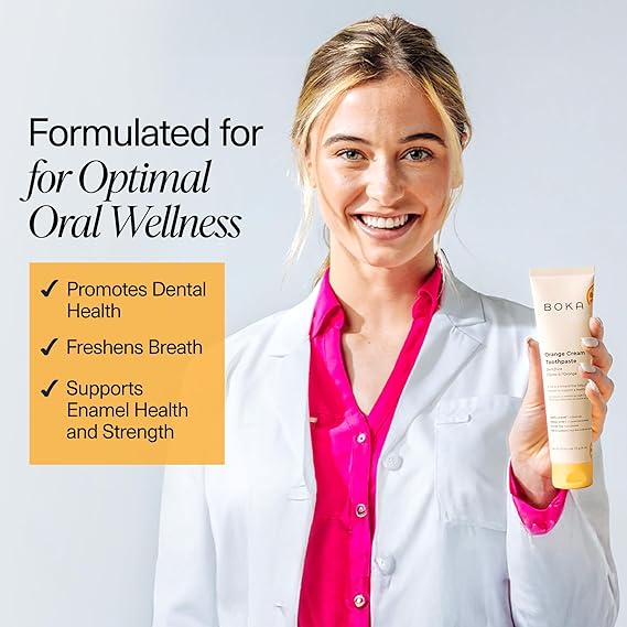 Boka Fluoride Free Toothpaste Nano Hydroxyapatite, Helps Remineralize, Appropriate for Sensitive Teeth, Whitening - for Adult, Kids Oral Care - Orange Cream Flavor, 4oz 1Pk - US Manufactured