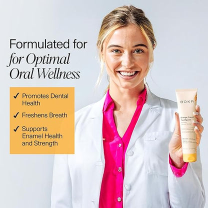 Boka Fluoride Free Toothpaste Nano Hydroxyapatite, Helps Remineralize, Appropriate for Sensitive Teeth, Whitening - for Adult, Kids Oral Care - Orange Cream Flavor, 4oz 1Pk - US Manufactured