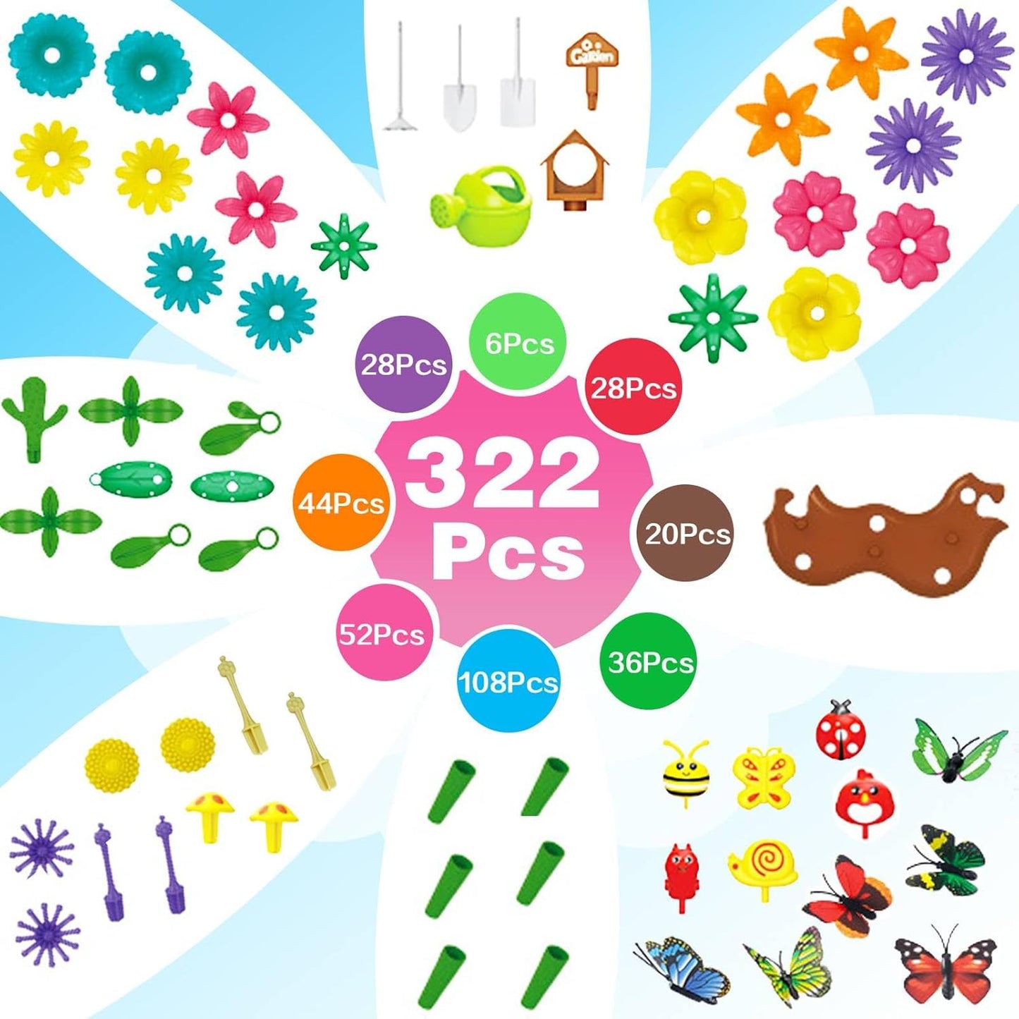 322 Pcs Flower Garden Building Toys for Kids, Build A Flower Garden Toy Sets - Educational Stem Preschool Construction Creative Play Toys for Girls Age 3, 4, 5, 6, 7, 8, Ideal Christmas Birthday Gift