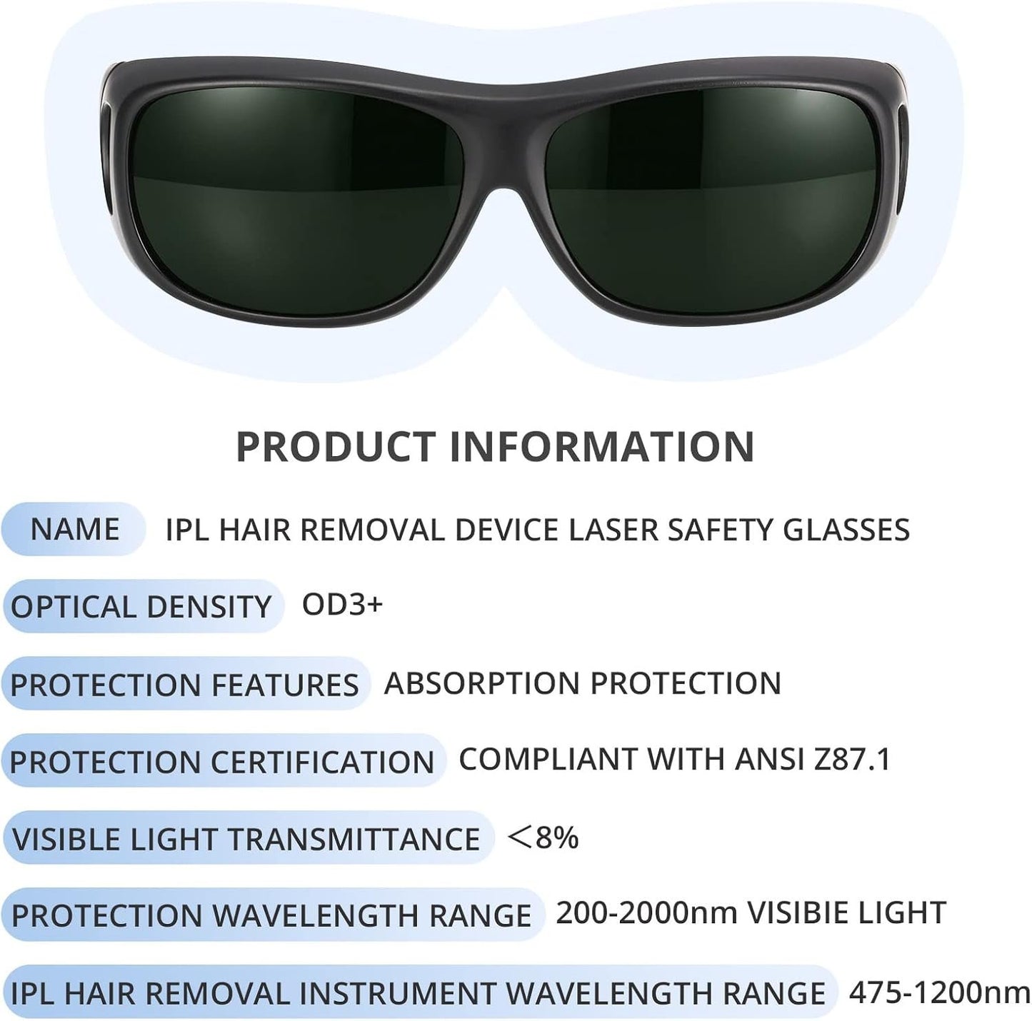 Laser Safety Glasses 200nm-2000nm Protective Goggles for Laser Hair Removal and Cosmetology Operators with Eye Protection