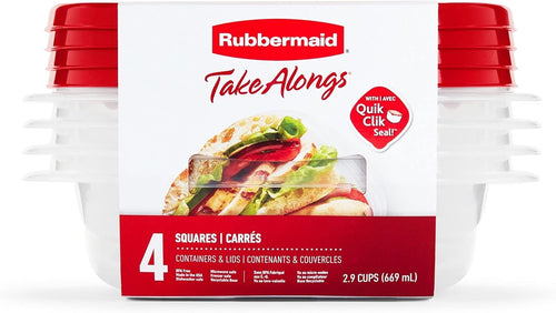 Rubbermaid TakeAlongs 2.9-Cup Square Food Storage Containers, 4-Pack, Chili Red