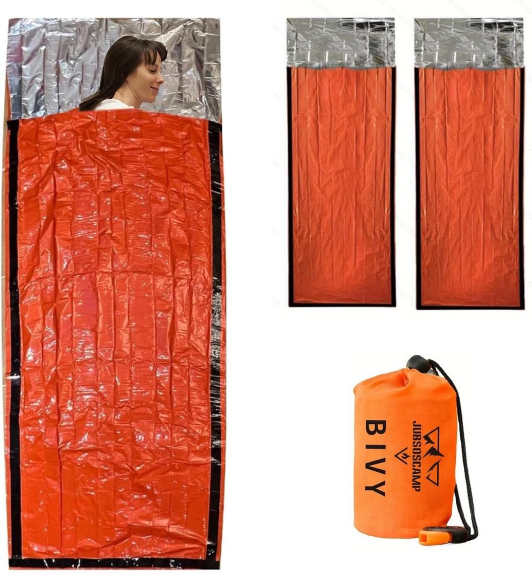 2pcs Emergency Sleeping Bag,Portable Emergency Blanket Survival Equipment,Warm Camping Bag Blanket,Suitable for Camping,Hiking,Outdoor Exploration，with Whistle