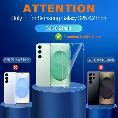 [3+3 Pack] Glass Screen Protector for Samsung Galaxy S25 5G, 9H Tempered Glass, Ultrasonic Fingerprint Support, HD Clear, Anti Scratch Bubble Free for Galaxy S25 Glass Screen Protector