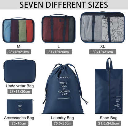 KTMOUW 7 Pieces Organizer Suitcase Suitcase Cubes Packing Organizer Cubes Travel Bags Luggage Packing Organizer Nylon Set, blue