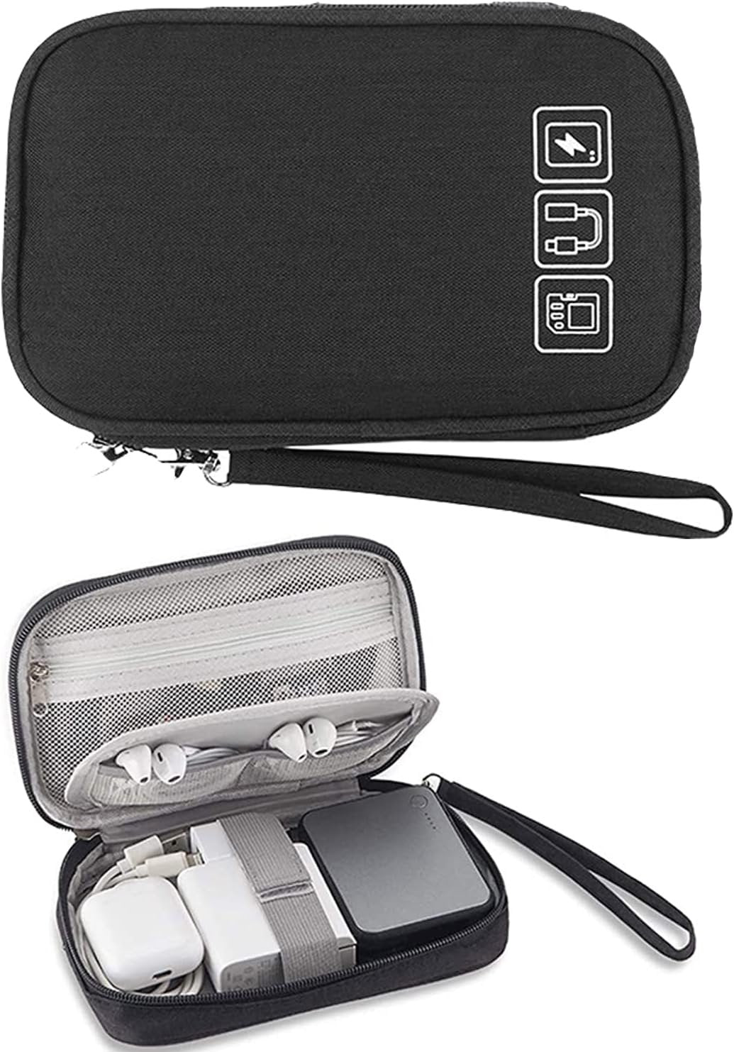 Electronic Accessories Bag, Travel Accessories Gadget Storage Bag Universal Travel Bag for Small Electronics and Cables, Adapter, Battery and More,Power Bank, Mouse,iPad, Phone (Black)