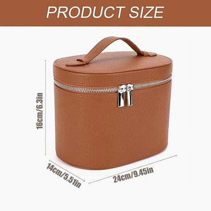 Pu Leather Cosmetic Bag, Waterproof Travel Makeup Organizer, Zipper Vanity Pouch Tote, 24x14x16cm for Jewelry Toiletries Girls Train Car Beach Bathroom Use Construction to Protect