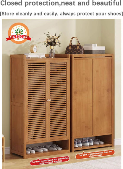 Generico Scarpiera Sottile in Rattan per l'ingresso | Organizzatore in Legno Nero con 3 Ante | Elegante Mobile per Camera da Letto | Design salvaspazio (88×32×95 cm)