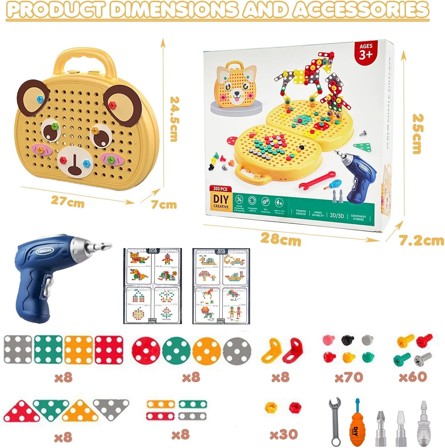 PICKONA 204 Pieces Montessori Toys - Montessori Toy Box with Drill, Magic Montessori Tool Box, Magic Montessori Play Toolbo Toy Box, Kids Toy
