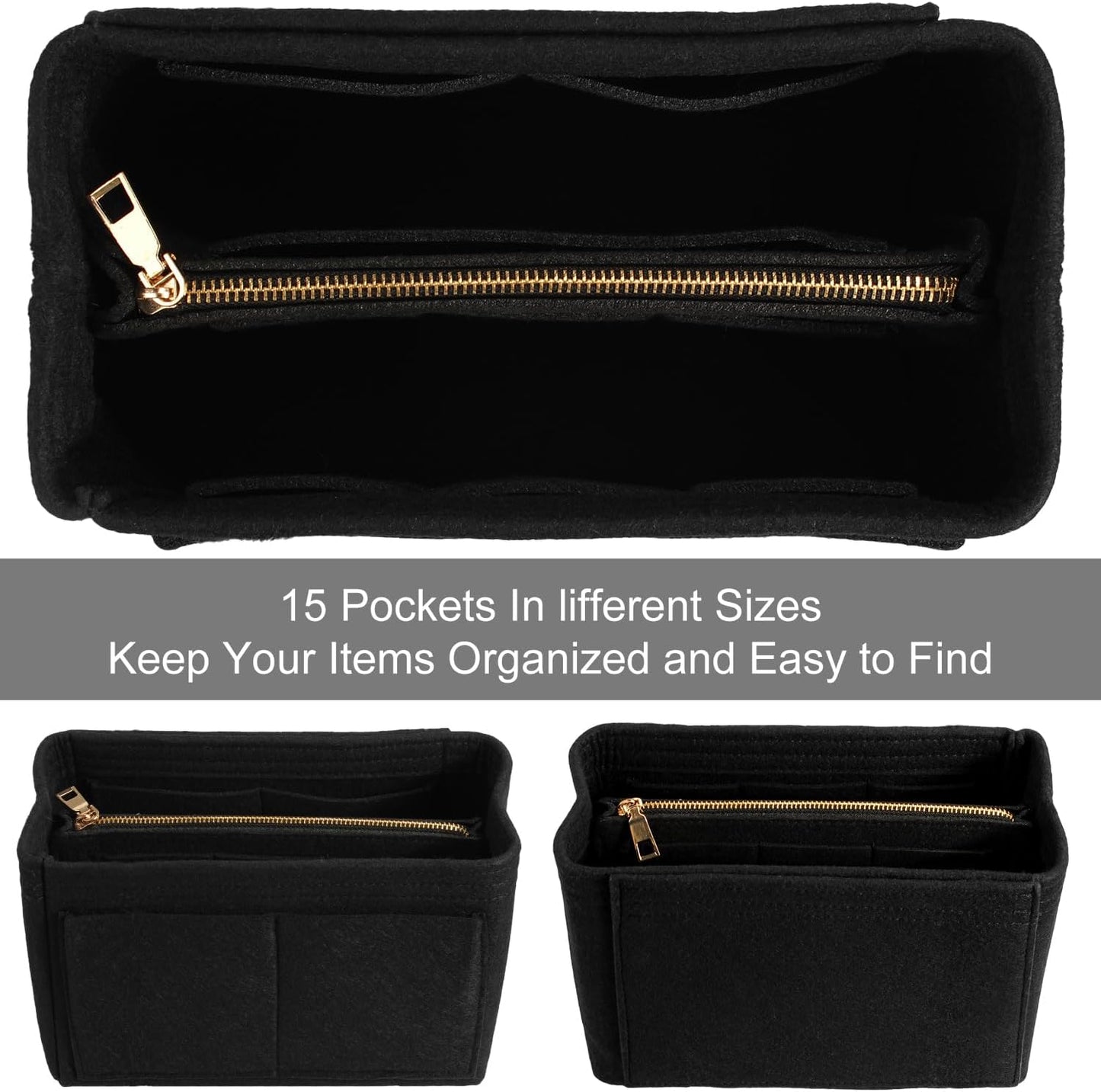 Tote Bag Organiser Insert,H HOME-MART Purse Organizer Insert Travel Large Purse Organizers,Felt Handbag Insert Liner with Zipper, Handbag & Tote Shaper for Speedy Neverfull Tote For Handbags