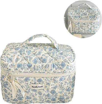 YSHIGUING Makeup Bag,Portable Cotton Quilted Cosmetic Bag,Travel Toiletry Bag,Large Capacity Cosmetic Bags,Essenitial for Women,Cute Toiletry Pouch Tote Purse for Toiletries Accessories Brushes