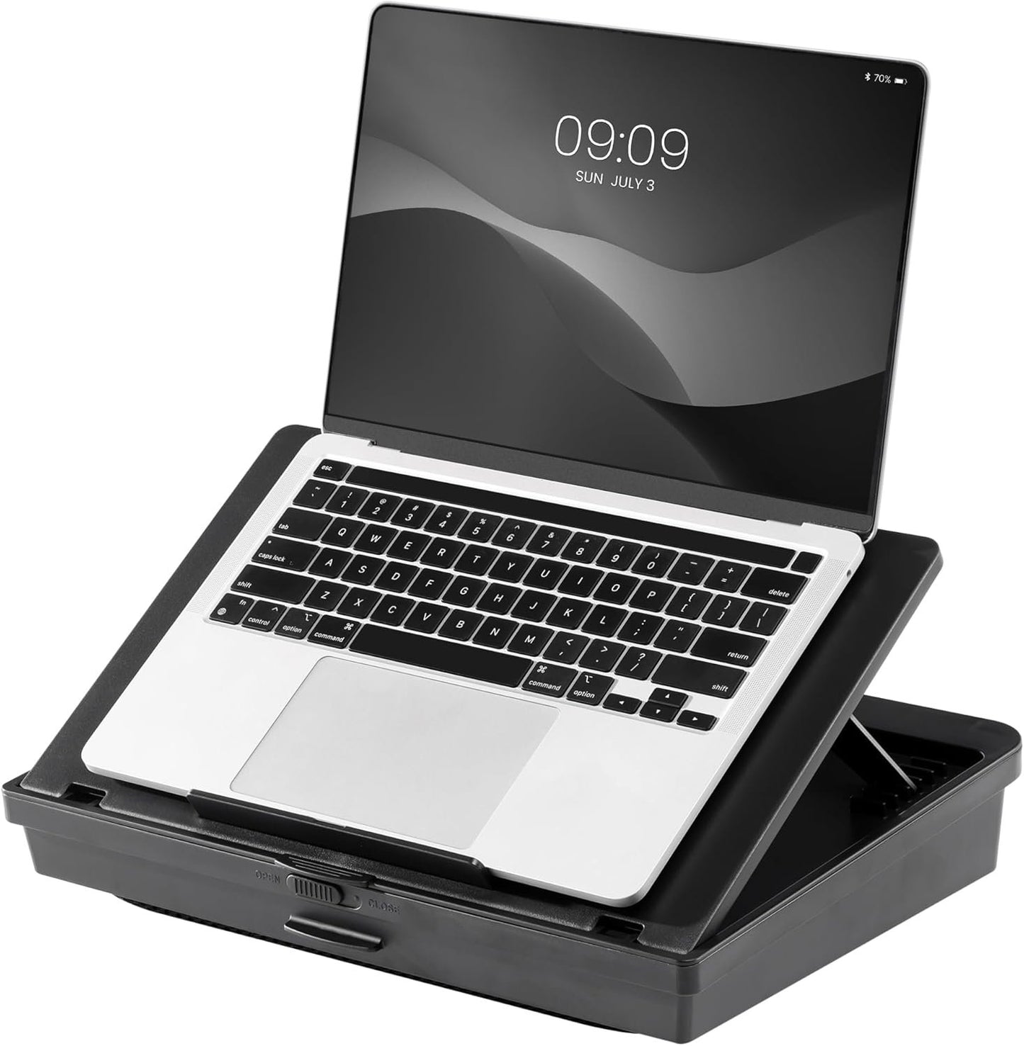 Navaris Adjustable Laptop Desk - Ergonomic Cushioned Lap Tray with 6 Levels - Ideal as Laptop Stand for Bed, Sofa, Lap Desk & Bed Desk - Features Lockable Storage Compartments