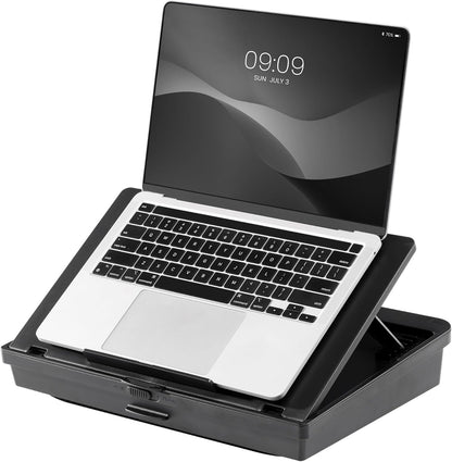 Navaris Adjustable Laptop Desk - Ergonomic Cushioned Lap Tray with 6 Levels - Ideal as Laptop Stand for Bed, Sofa, Lap Desk & Bed Desk - Features Lockable Storage Compartments