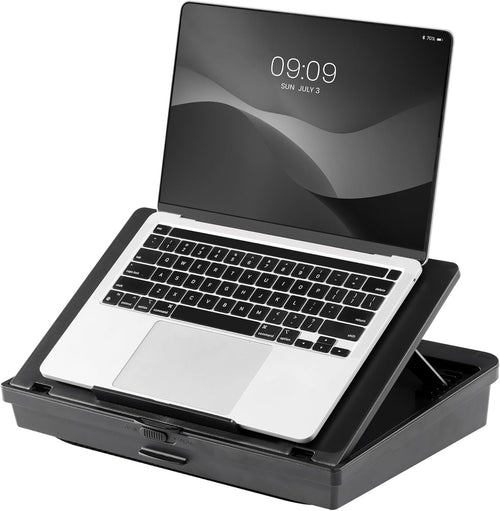 Navaris Adjustable Laptop Desk - Ergonomic Cushioned Lap Tray with 6 Levels - Ideal as Laptop Stand for Bed, Sofa, Lap Desk & Bed Desk - Features Lockable Storage Compartments