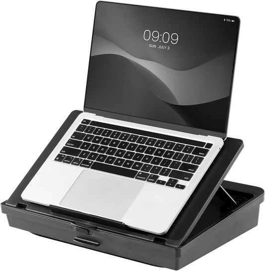 Navaris Adjustable Laptop Desk - Ergonomic Cushioned Lap Tray with 6 Levels - Ideal as Laptop Stand for Bed, Sofa, Lap Desk & Bed Desk - Features Lockable Storage Compartments