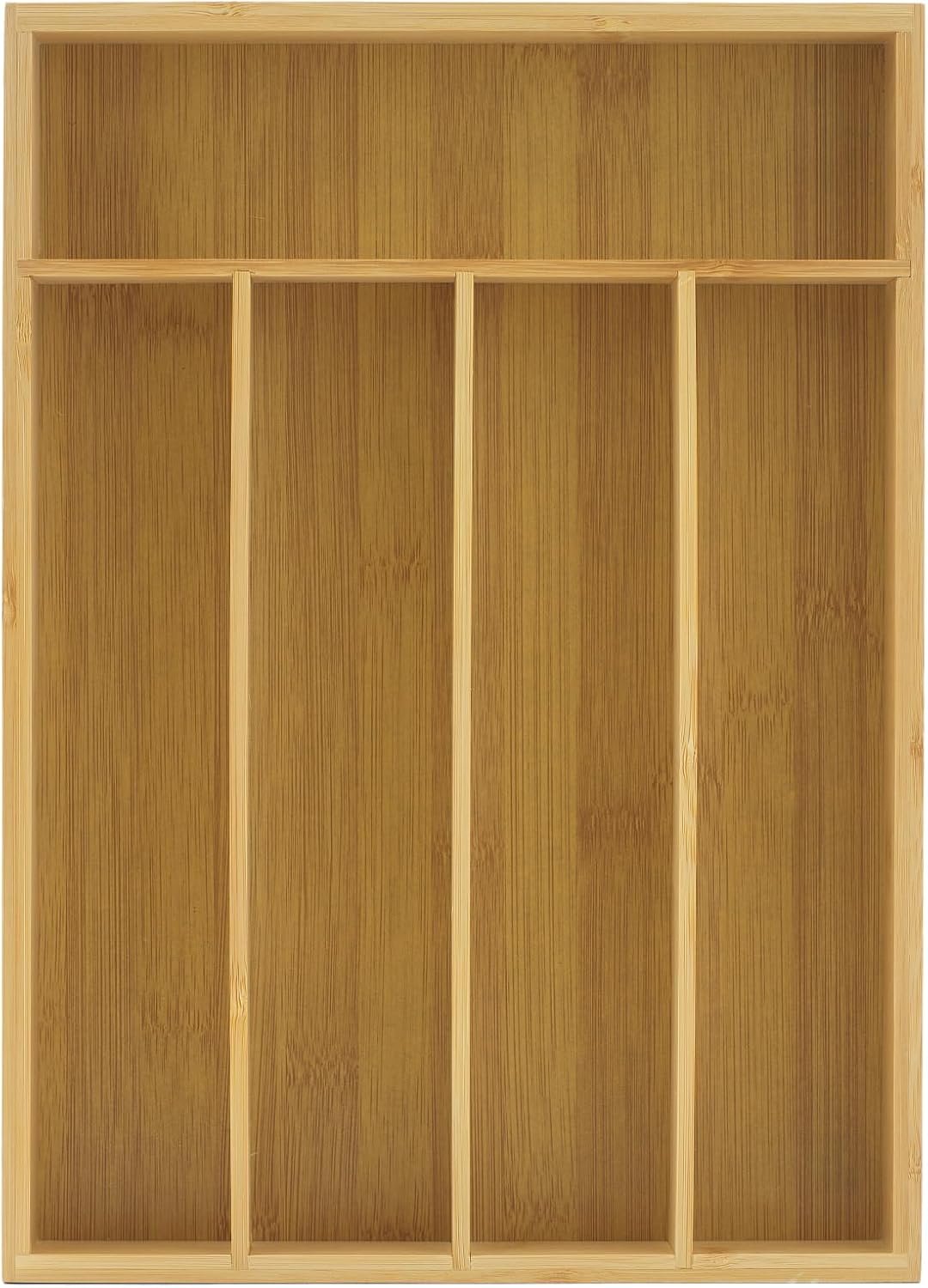 JoyJolt Bamboo Drawer Organizer for Kitchen Utensils, Drawer Divider for Large Cutlery and Silverware, Flatware Holder Tray, 5-Compartment Silverware Organizer, Garage Kitchen & Junk Drawer Organizer