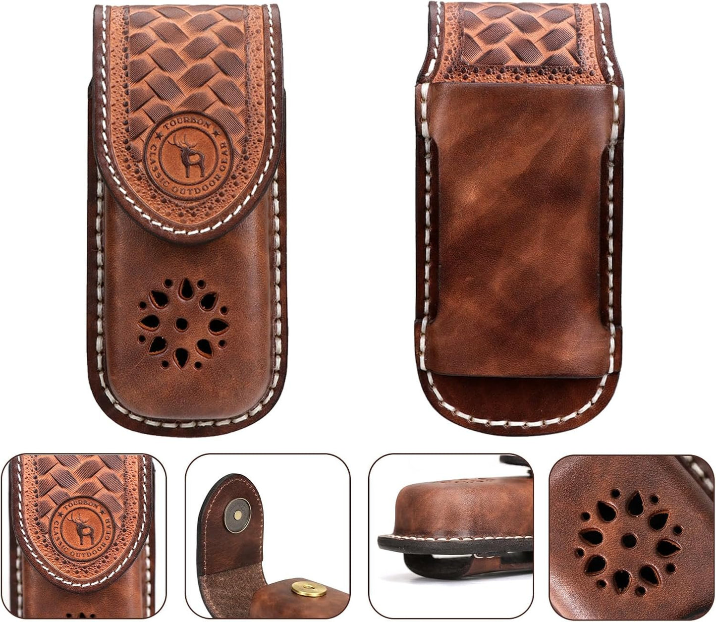 Tourbon Multitool Sheath with Belt Loop One-Piece Molded Leather Knife Pouch Holster EDC Belts Organizer Magnetic Closure