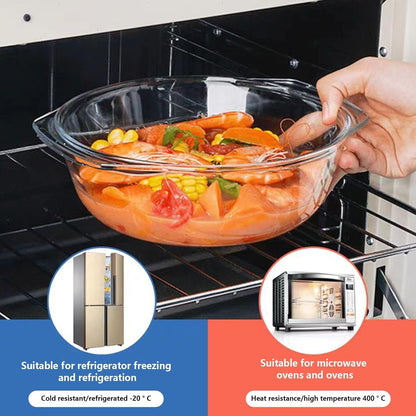 2 Set Glass Casserole Dishes with Lids, Borosilicate Cookware Bakeware Set with Handles, Oven Microwave Safe Bowls for Cooking Baking Serving 0.7L & 1.5L