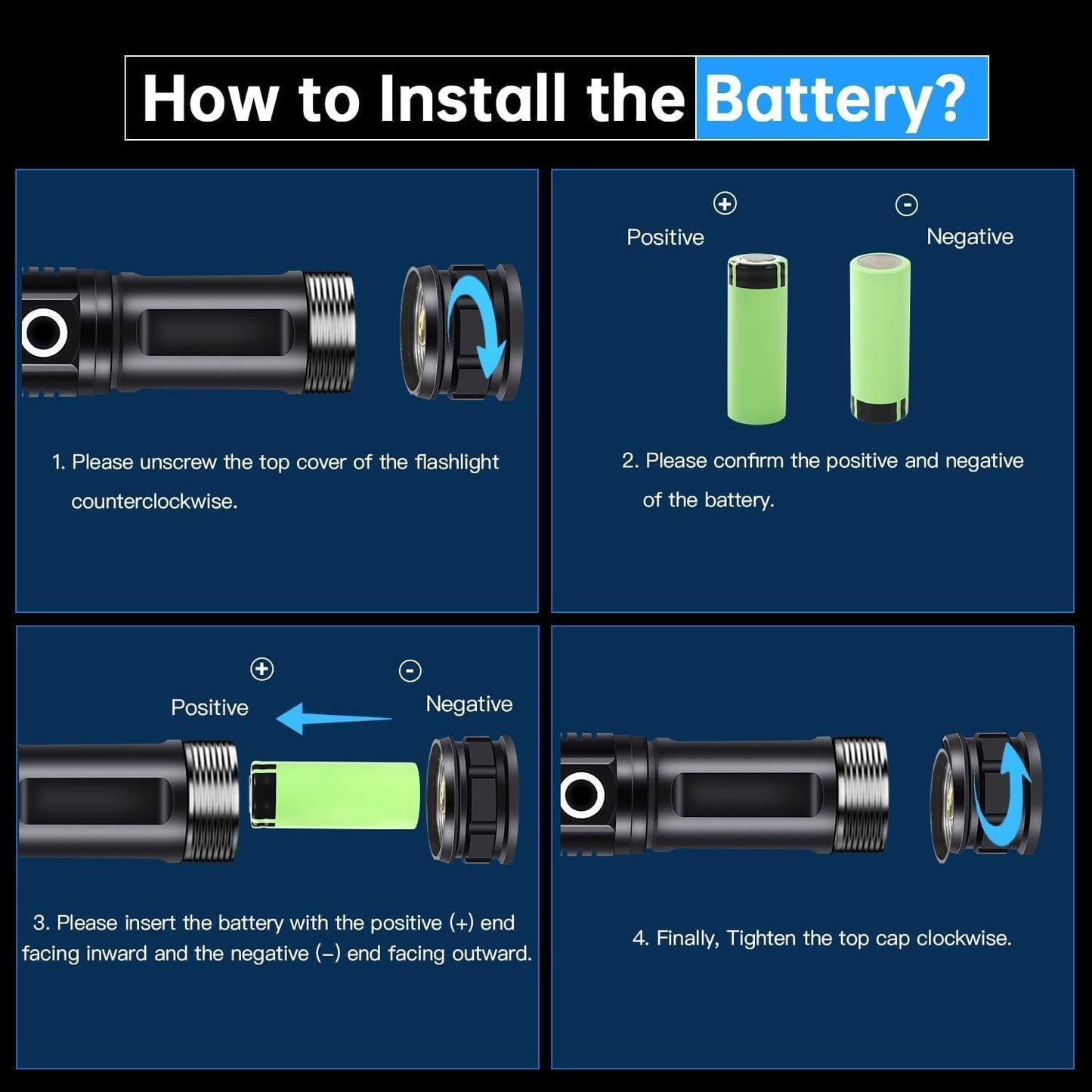 Rechargeable Flashlight, 500000 High Lumens Tactical Flashlight, Brightest Led Flashlight with 5 Modes, Zoomable, Type-c, IPX7 Waterproof, Powerful Flash Light for Camping, Runing, Cycling