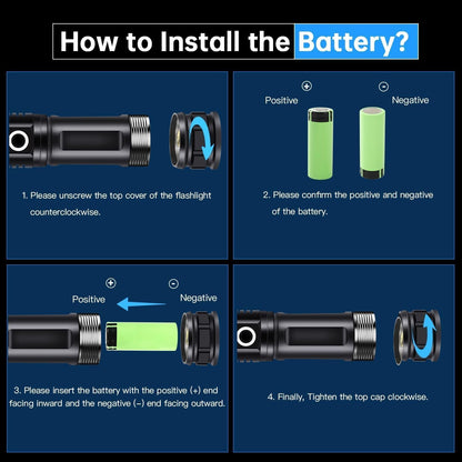 Rechargeable Flashlight, 500000 High Lumens Tactical Flashlight, Brightest Led Flashlight with 5 Modes, Zoomable, Type-c, IPX7 Waterproof, Powerful Flash Light for Camping, Runing, Cycling