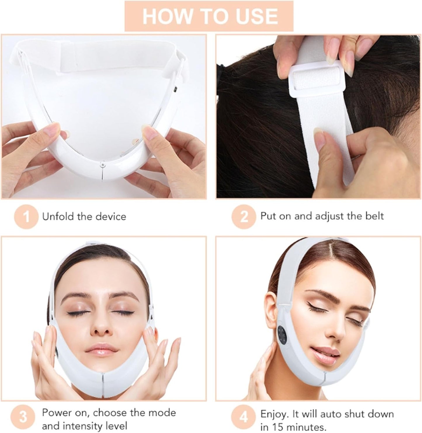 Slimdefine Face Massager, Slimdefine Jawline Massager, Slimdefine V Face Beauty Device, with 8 Modes, The Straps are Freely Adjustable (White)