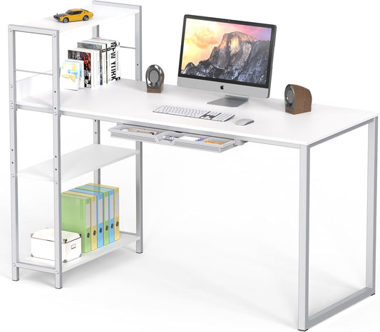 SHW 46-Inch Home Office Mission Computer Desk with Side Shelf and Drawer, 116 x 60 cm, White