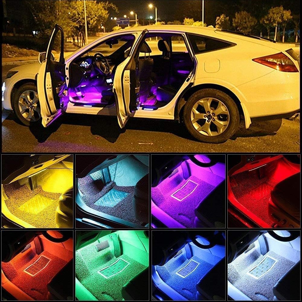 LETRADE Car Interior Lighting, 4 in 1 Waterproof LED Car Accessories RGB LED Strip Car Decoration with Music Sound Activated and Remote Controlled, Perfect Gifts (RGB)