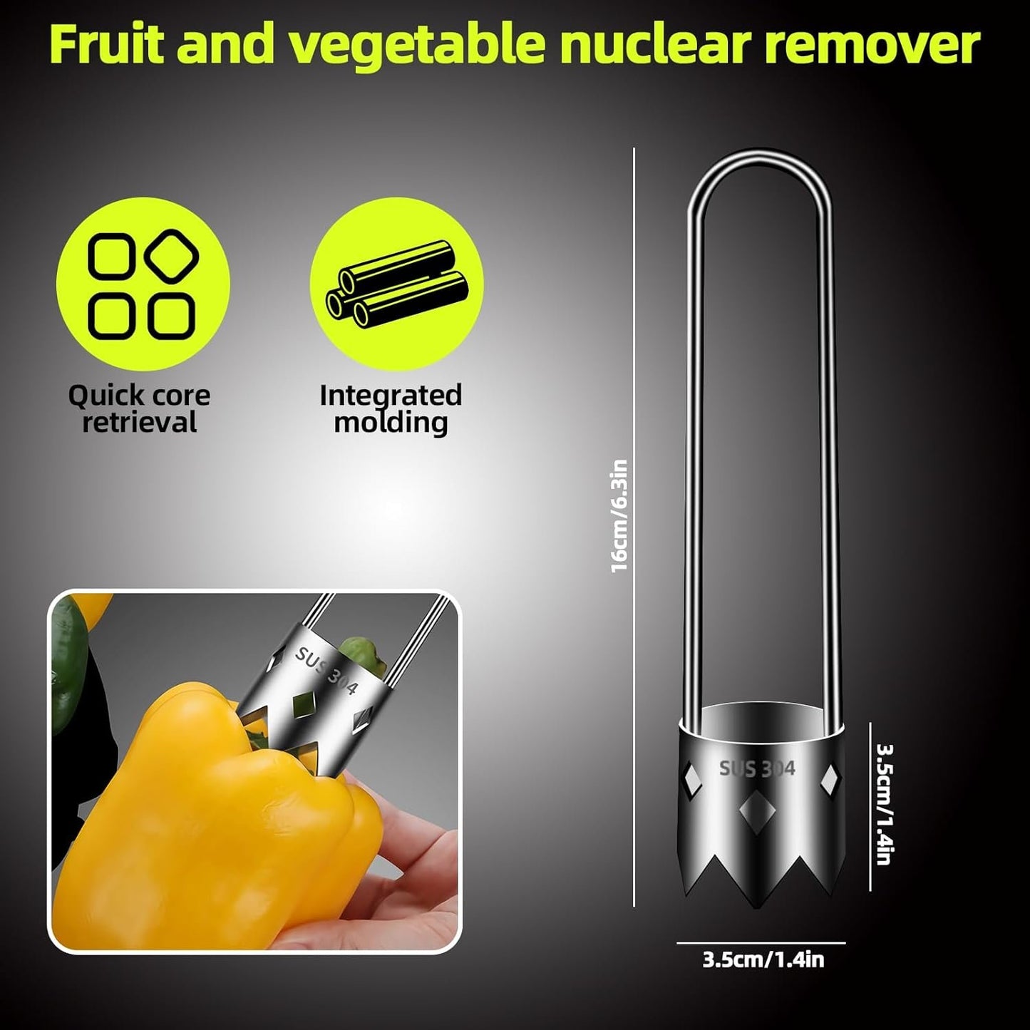 Aerbee Fruit and Vegetable Corer Tool - Premium Stainless Steel Apple Core Remover, Pepper Seed Remover - Universal Kitchen Gadget