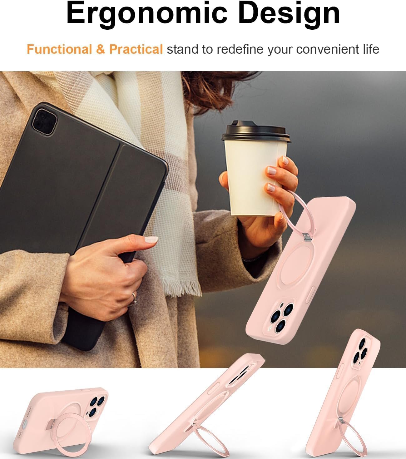 RUNGOS for iPhone 12 Pro Max Case Magsafe, with Stand & Ring Holder [Natural Liquid Silicone][Strong Magnetic] [Military-grade Shockproof] Soft Microfiber Lining Cover for iPhone 12 Pro Max Phone Case