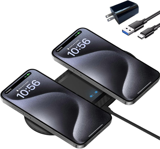 Wireless Charging Pad, 30W Dual Wireless Charging Pad Compatible with iPhone 15 14 13 12 XR,Galaxy S24 S23 S22 S10,Google Pixel 8 7 6,for AirPods Pro 3 2,Galaxy Buds and More.(Adapter Included)