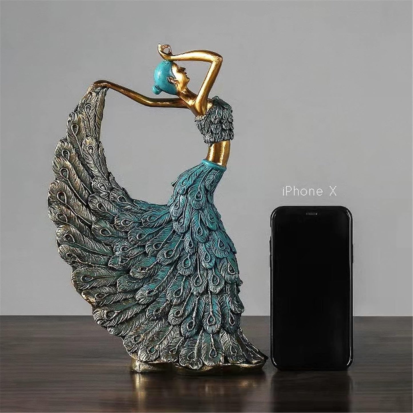 Peacock Dancer Statue Decor Modern Art Home Decorations for Bedroom Living Room Decor Small Items Shelf Figurines Accents Sculpture (Golden Blue)