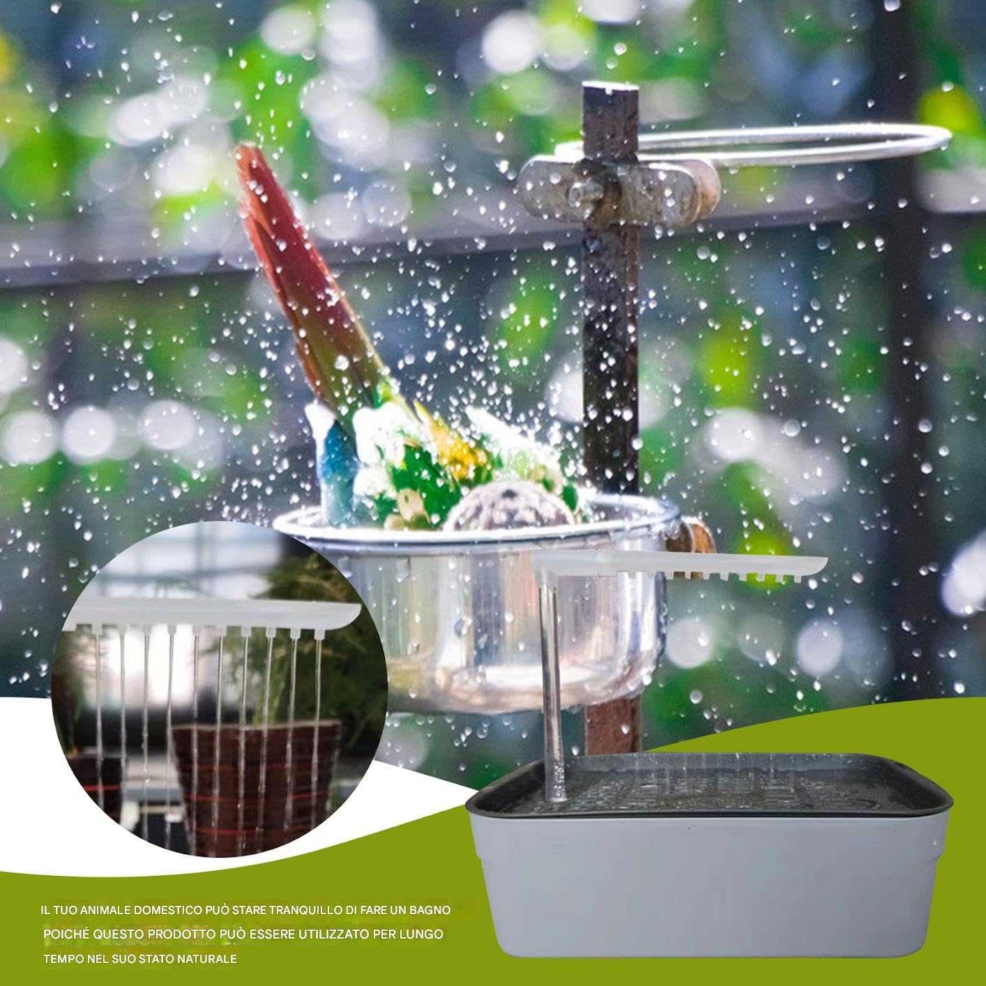 Parrot Bathtub, Automatic Bird Shower Station, Usb Powered Pet Bath Tub with Fountain Spray, Interactive Cage Bathing Toy for Small Medium Breeds, for Aviary, Garden, Outdoors