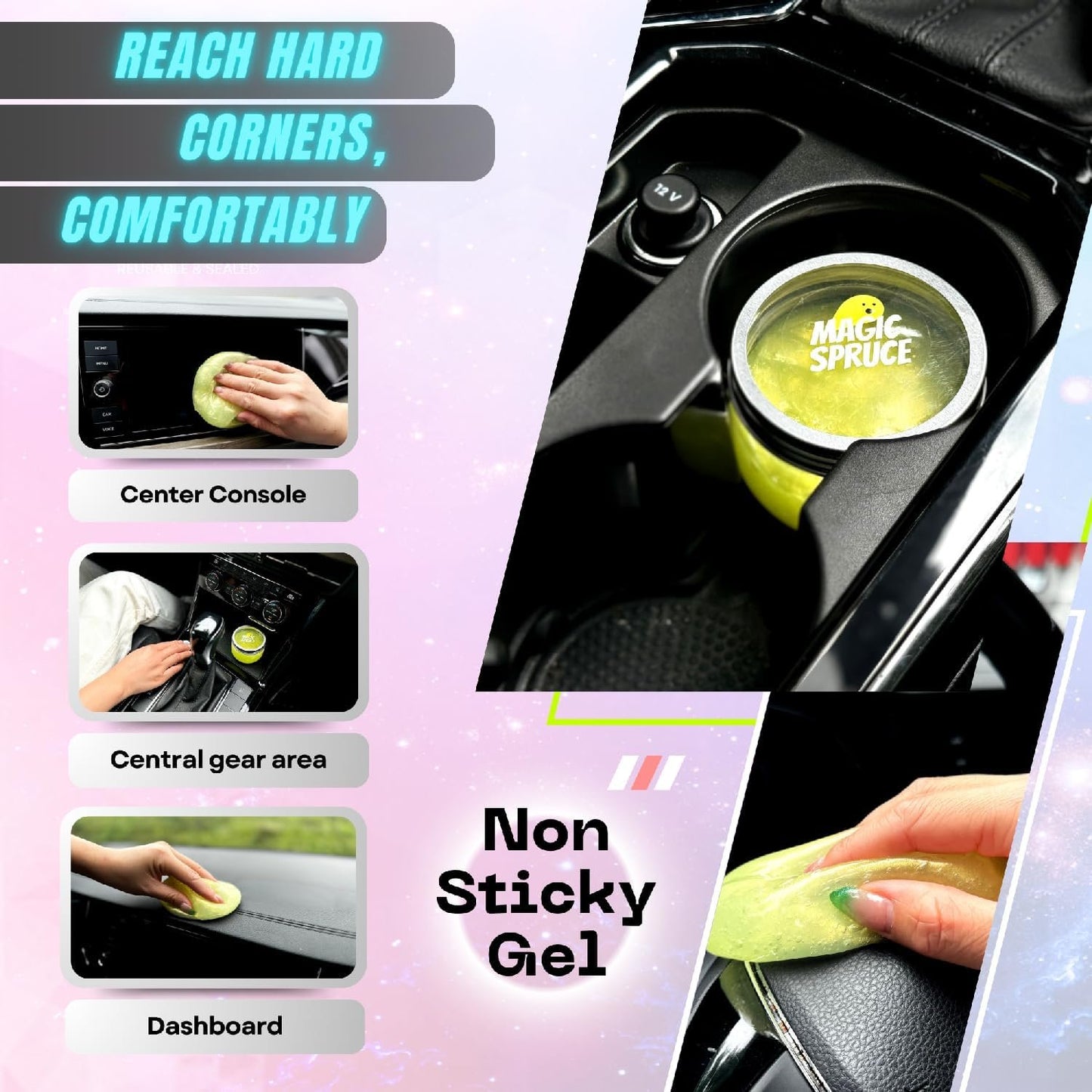 MAGIC SPRUCE Car Cleaning Gel Kit for Car Interior, High End Lemon Scented Cleaning Putty in Classy Jar, Detailing Cleaning Gel Universal Dust Cleaner, for Keyboard Apple Laptop, Car cleaning Supplies