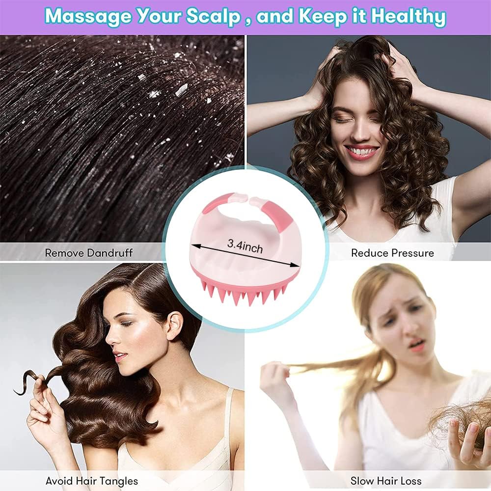 Scalp Massager Shampoo Brush for Dandruff Removal,Hair Brush Scrubber, Hair Washing Scalp Exfoliator Brush for Hair Growth，Ultra-long Silicone Bristles, Easily Reach the Root of Thick Curly Hair (Pink 2)