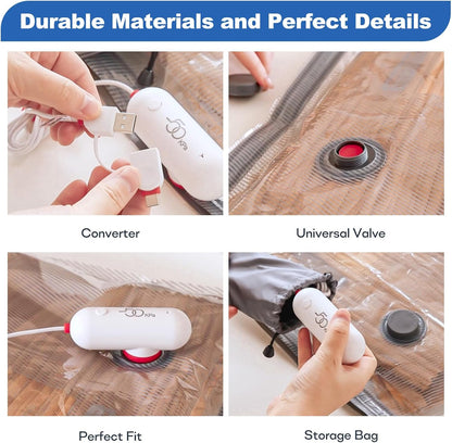 Vacbird Vacuum Bags Clothes with USB Electric Pump, 9 Pieces of Vacuum Bags (3 x 40 x 40 cm / 3 x 40 x 50 cm / 3 x 40 x 60 cm) Vacuum Bags Travel Clothes, Reusable, Space-Saving