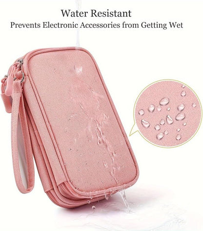 Travel Electronic Organizer Bag, 3 Compartments Portable Electronic Phone Accessories Storage Multifunctional Case for Cable, Cord, Charger, Hard Drive, Earphone(Pink)
