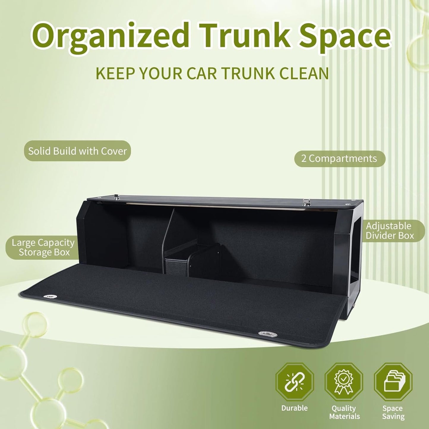 XCF Car Trunk Organizer for 2022-2023 Tesla Model Y (5-Seater), Leather Trunk Organizer with Lid and Push-pull Handle Large Suv Storage Organizer (Black, 37.01 x 11.42 x 12.2in)