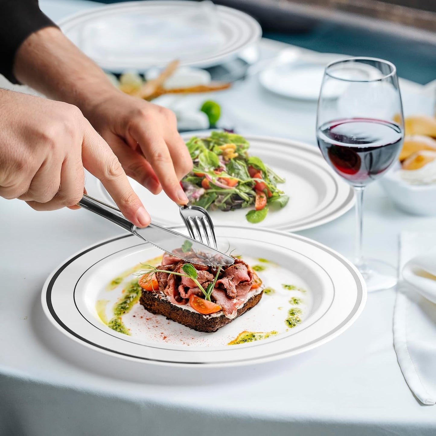 SETUP [300 Count] Disposable Silverware, Silver Combo Cutlery - 100 Forks, 100 Spoons, 100 Knives - Heavy Duty, and Durable Silver Silverware Great for Parties, Events, and Everyday use
