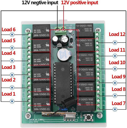 12V Relay 12 Channel RF Remote Control Switch Transmitter & Receiver Control for Home Automation