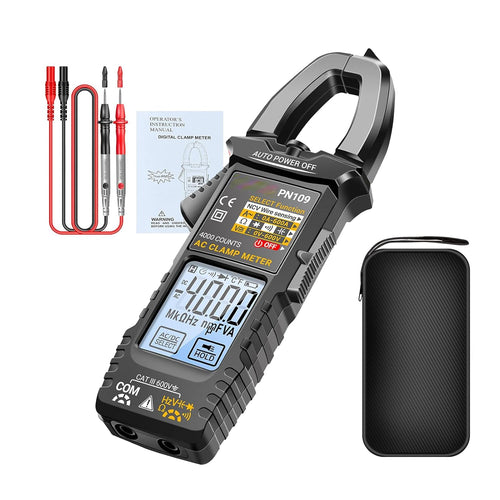 Clamp Multimeter 4000 Count Digital Multimeter with Case, LCD Backlight Display, Safety Protection, Automatic Range Detection, Professional Automotive Tool for Accurate Measurements and Diagnostics